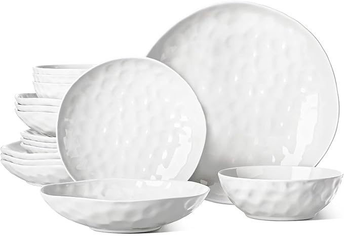 HOMBENE Large Dinnerware Set 16 Piece Service for 4, Plates and Bowls Sets, High-fired at 2372°F, for Dessert Salad and Pasta, Dishes Set w/Cereal Bowls