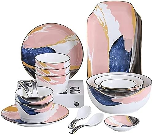 Dinnerware Sets Dish Set,23 PcssPorcelain Tableware Set with Plates Bowls and Dish,Color Flower Ceramic Dinner Set for Home Kitchen and Dinning