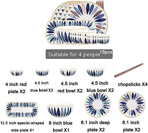 Porcelain Dinnerware Sets Plates and Bowls Sets 18 Pcs Dinnerware Sets, Hand Painted Leaf Pattern Porcelain Tableware Set with Plates and Bowls, Ceramic Dinner Set for Home Kitchen