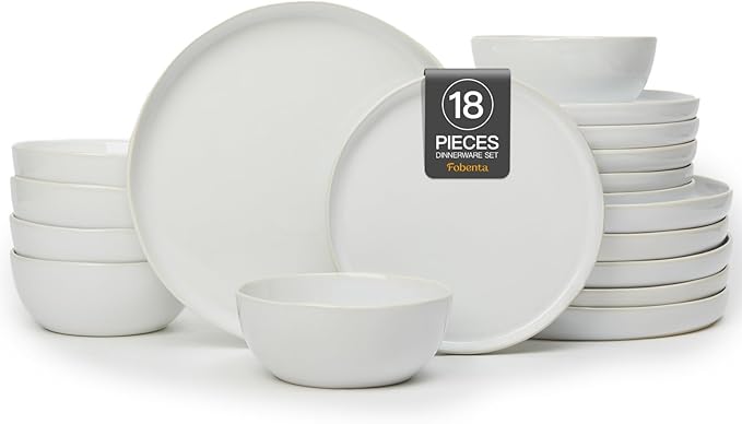 18-Piece Fog White Ceramic Plates and Bowls Set,Minimalist Dinnerware Sets for 6 – Artful Dish Set for Serene Dining & Everyday Aesthetic