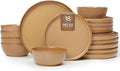 18 Piece Rustic Taupe Plates and Bowls Set,Earthy Ceramic Dinnerware Sets for 6 – Handcrafted Dish Set for Inviting Dining & Vintage Charm