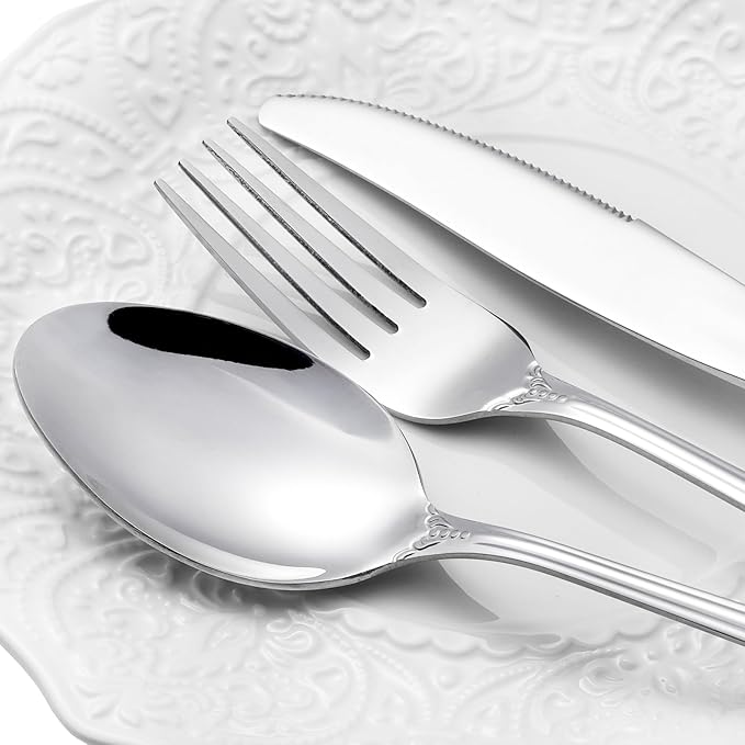 40 Pieces Retro Royal Silverware Set for 8, Stainless Steel Flatware Set, Dishwasher Safe Dinnerware Set Including Forks Spoons and Knives, Vintage Cutlery Set for Wedding, Party and Christmas