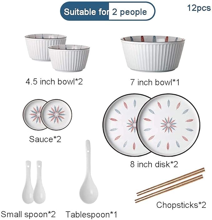 38 Pcs Dinnerware Sets, Chinese Style Porcelain Tableware Set with Plates and Bowls, White Ceramic Dinner Set for Home Kitchen and Dinning, Microwave and Dishwasher Safe, (White 12pcs)