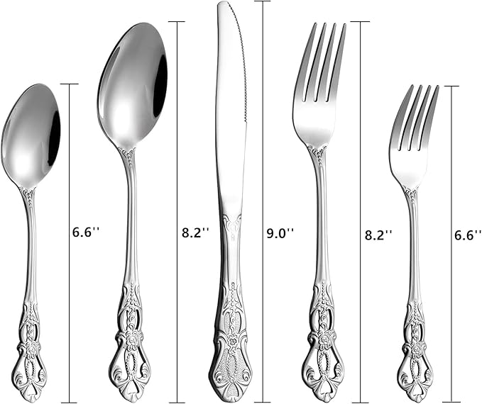40 Pieces Retro Royal Silverware Set for 8, Stainless Steel Flatware Set, Dishwasher Safe Dinnerware Set Including Forks Spoons and Knives, Vintage Cutlery Set for Wedding, Party and Christmas