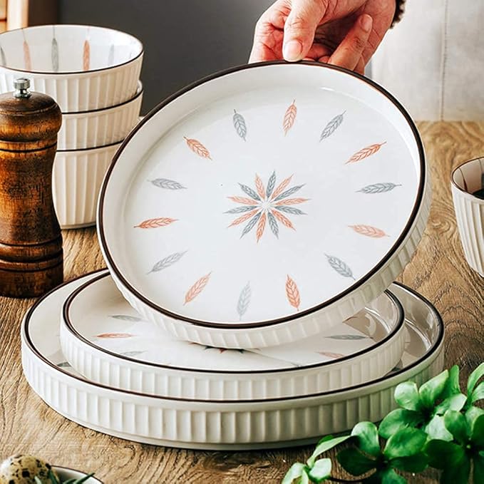 38 Pcs Dinnerware Sets, Chinese Style Porcelain Tableware Set with Plates and Bowls, White Ceramic Dinner Set for Home Kitchen and Dinning, Microwave and Dishwasher Safe, (White 12pcs)