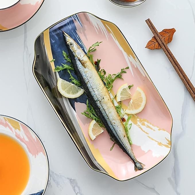 Dinnerware Sets Dish Set,23 PcssPorcelain Tableware Set with Plates Bowls and Dish,Color Flower Ceramic Dinner Set for Home Kitchen and Dinning