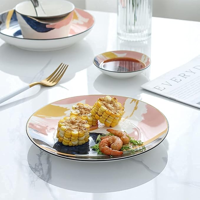 Dinnerware Sets Dish Set,23 PcssPorcelain Tableware Set with Plates Bowls and Dish,Color Flower Ceramic Dinner Set for Home Kitchen and Dinning