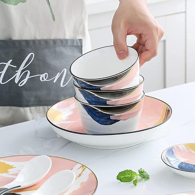 Dinnerware Sets Dish Set,23 PcssPorcelain Tableware Set with Plates Bowls and Dish,Color Flower Ceramic Dinner Set for Home Kitchen and Dinning