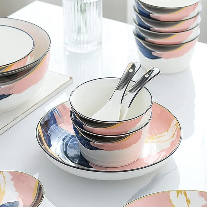 Dinnerware Sets Dish Set,23 PcssPorcelain Tableware Set with Plates Bowls and Dish,Color Flower Ceramic Dinner Set for Home Kitchen and Dinning