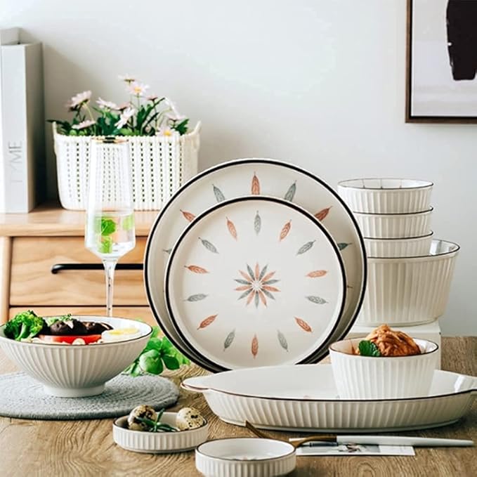 38 Pcs Dinnerware Sets, Chinese Style Porcelain Tableware Set with Plates and Bowls, White Ceramic Dinner Set for Home Kitchen and Dinning, Microwave and Dishwasher Safe, (White 12pcs)