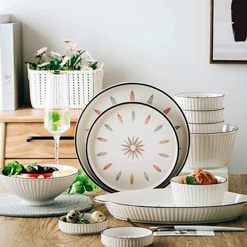 38 Pcs Dinnerware Sets, Chinese Style Porcelain Tableware Set with Plates and Bowls, White Ceramic Dinner Set for Home Kitchen and Dinning, Microwave and Dishwasher Safe, (White 12pcs)