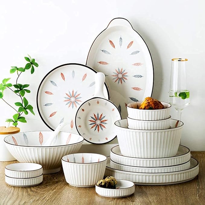 38 Pcs Dinnerware Sets, Chinese Style Porcelain Tableware Set with Plates and Bowls, White Ceramic Dinner Set for Home Kitchen and Dinning, Microwave and Dishwasher Safe, (White 12pcs)