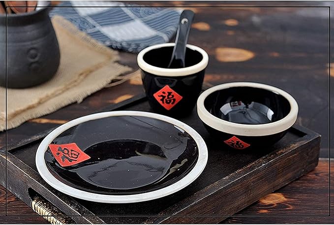 Porcelain Dinnerware Sets Plates and Bowls Sets Old-Fashioned Antique Ceramic Tableware Blessing Dish Set Table Commercial Four-Piece Bowl Hotel Porcelain Dinnerware