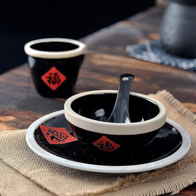 Porcelain Dinnerware Sets Plates and Bowls Sets Old-Fashioned Antique Ceramic Tableware Blessing Dish Set Table Commercial Four-Piece Bowl Hotel Porcelain Dinnerware