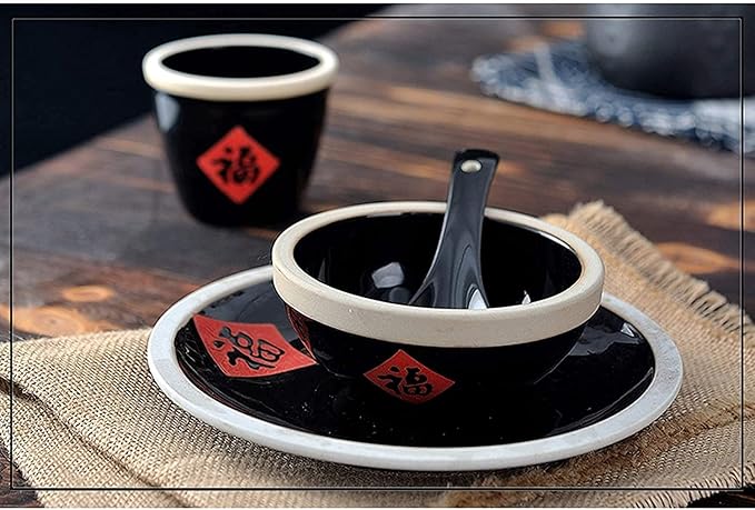 Porcelain Dinnerware Sets Plates and Bowls Sets Old-Fashioned Antique Ceramic Tableware Blessing Dish Set Table Commercial Four-Piece Bowl Hotel Porcelain Dinnerware