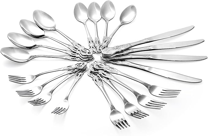 40 Pieces Retro Royal Silverware Set for 8, Stainless Steel Flatware Set, Dishwasher Safe Dinnerware Set Including Forks Spoons and Knives, Vintage Cutlery Set for Wedding, Party and Christmas