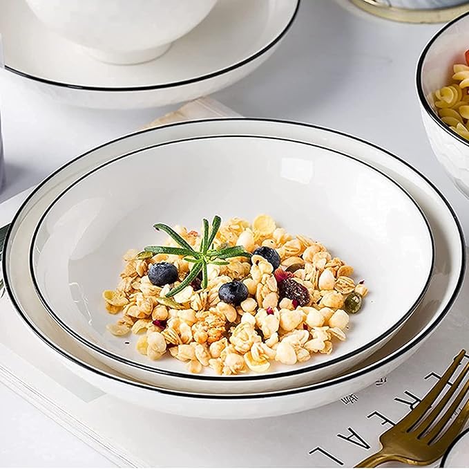 Dining Plate Set 56-Piece White Dinnerware Sets Modern European Dinner Plate and Bowl Set Table Service for 10-12 Phnom High-end Tableware Set