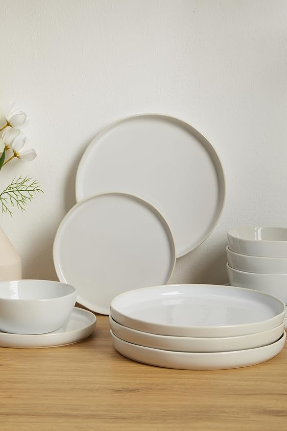 18-Piece Fog White Ceramic Plates and Bowls Set,Minimalist Dinnerware Sets for 6 – Artful Dish Set for Serene Dining & Everyday Aesthetic