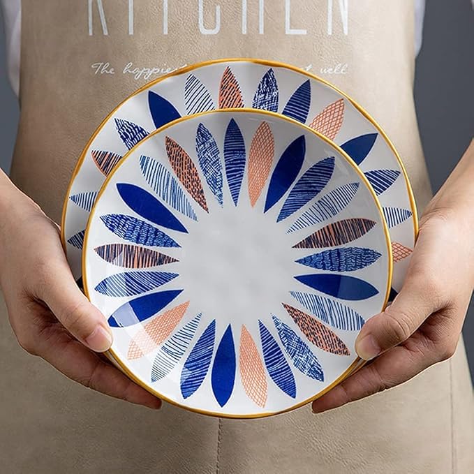 Porcelain Dinnerware Sets Plates and Bowls Sets 18 Pcs Dinnerware Sets, Hand Painted Leaf Pattern Porcelain Tableware Set with Plates and Bowls, Ceramic Dinner Set for Home Kitchen