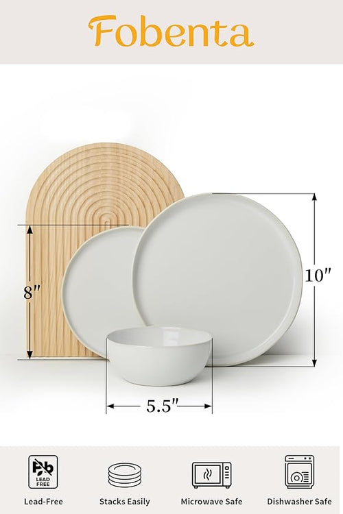 18-Piece Fog White Ceramic Plates and Bowls Set,Minimalist Dinnerware Sets for 6 – Artful Dish Set for Serene Dining & Everyday Aesthetic