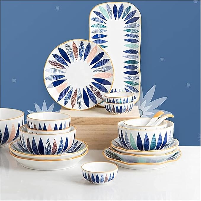 Porcelain Dinnerware Sets Plates and Bowls Sets 18 Pcs Dinnerware Sets, Hand Painted Leaf Pattern Porcelain Tableware Set with Plates and Bowls, Ceramic Dinner Set for Home Kitchen