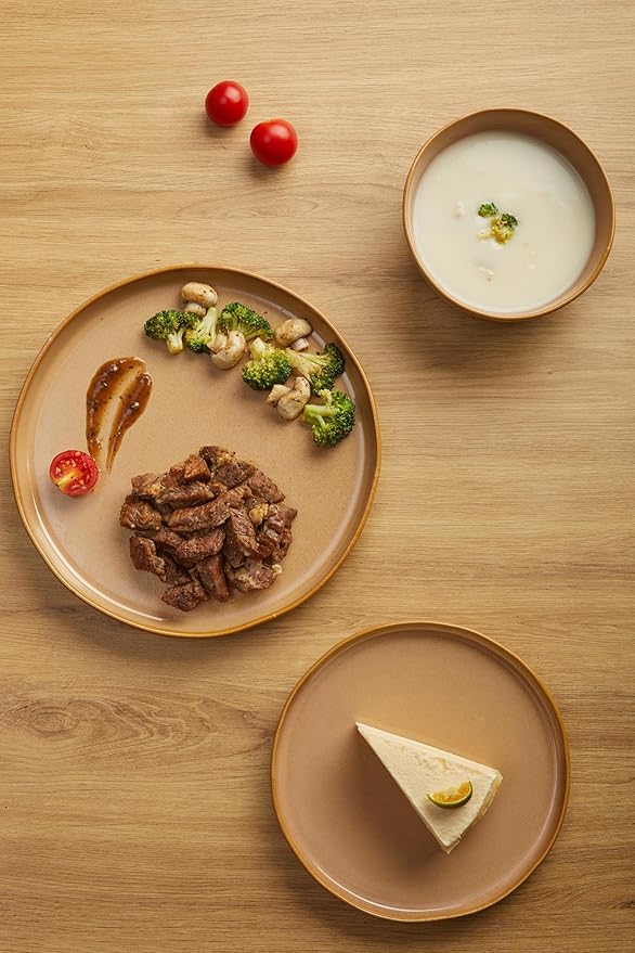 18 Piece Rustic Taupe Plates and Bowls Set,Earthy Ceramic Dinnerware Sets for 6 – Handcrafted Dish Set for Inviting Dining & Vintage Charm