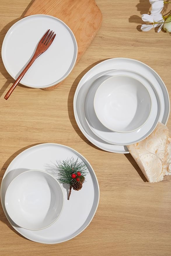 18-Piece Fog White Ceramic Plates and Bowls Set,Minimalist Dinnerware Sets for 6 – Artful Dish Set for Serene Dining & Everyday Aesthetic