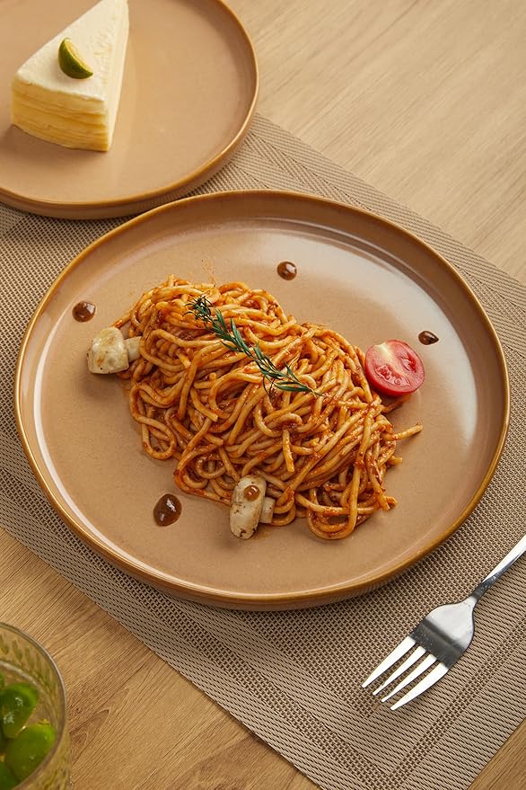 18 Piece Rustic Taupe Plates and Bowls Set,Earthy Ceramic Dinnerware Sets for 6 – Handcrafted Dish Set for Inviting Dining & Vintage Charm